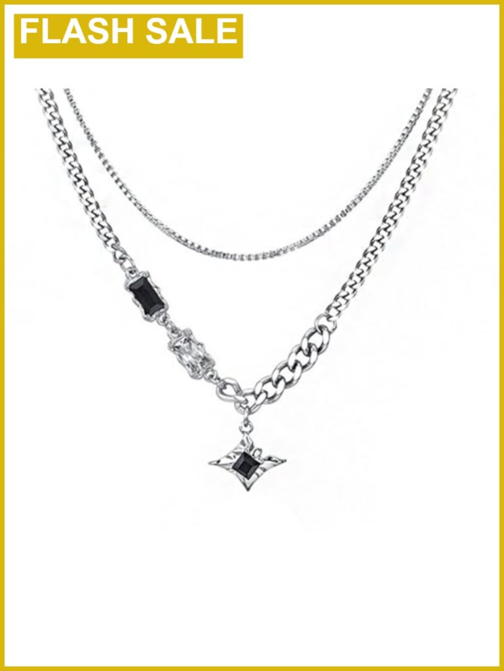 Stainless Steel Cuban Link Layered Star Cross Pendant Necklace Punk Gothic Y2k